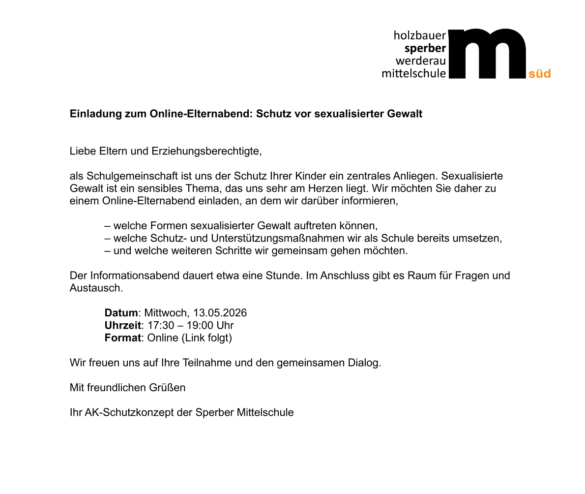 Einladung Eltern-Onlineabend